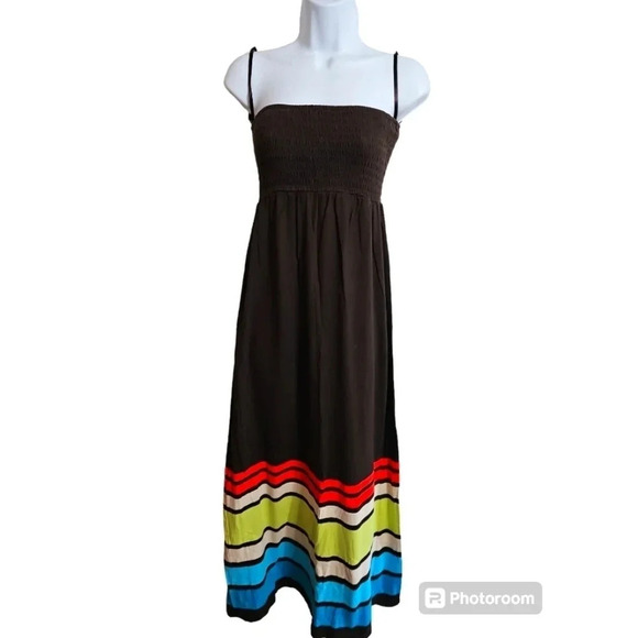 Gap Womens Brown Colorblock Maxi Sundress Small Boho Beach Festival Y2K Vacation - Picture 2 of 6